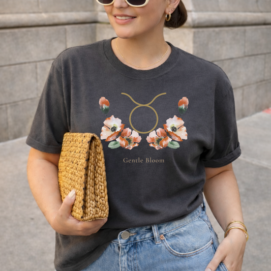 Taurus Zodiac Botanical Tee - Gentle Bloom