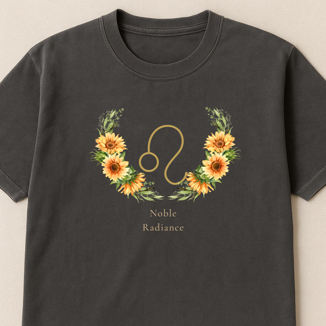 Leo Zodiac Botanical Tee - Noble Radiance