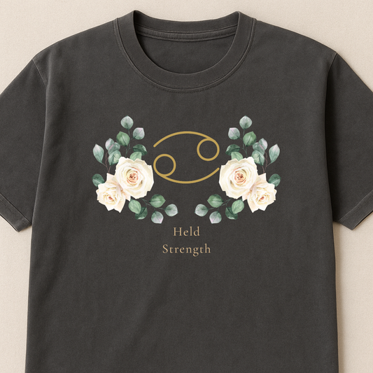 Cancer Zodiac Botanical Tee - Held Strength
