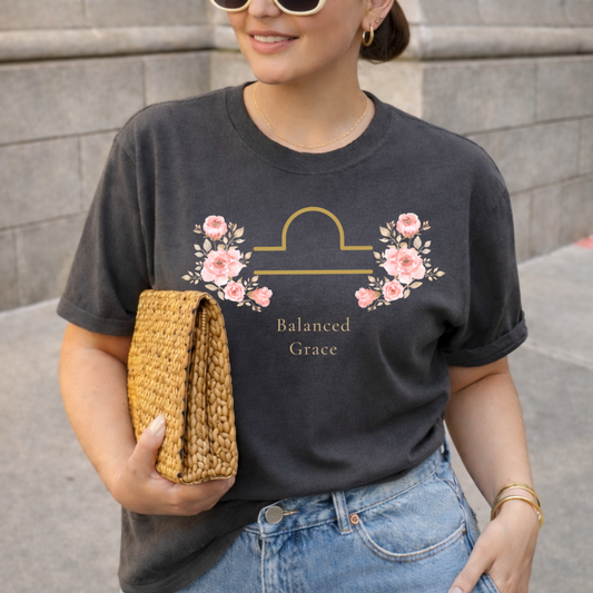 Libra-Balanced Grace Botanical Zodiac Tee