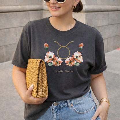 Taurus Zodiac Botanical Tee - Gentle Bloom