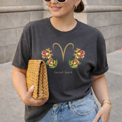 Aries Zodiac Botanical Tee - Sacred Spark