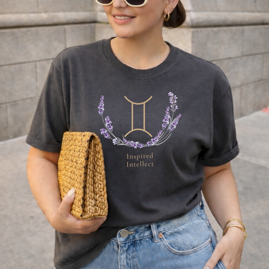 Gemini Zodiac Botanical Tee - Inspired Intellect