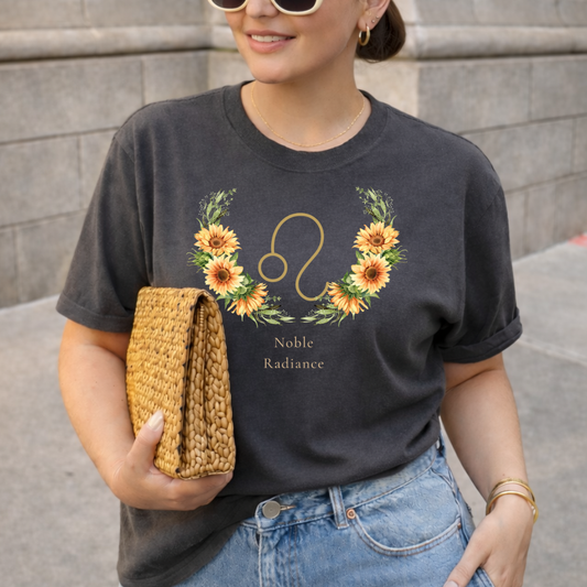 Leo Zodiac Botanical Tee - Noble Radiance